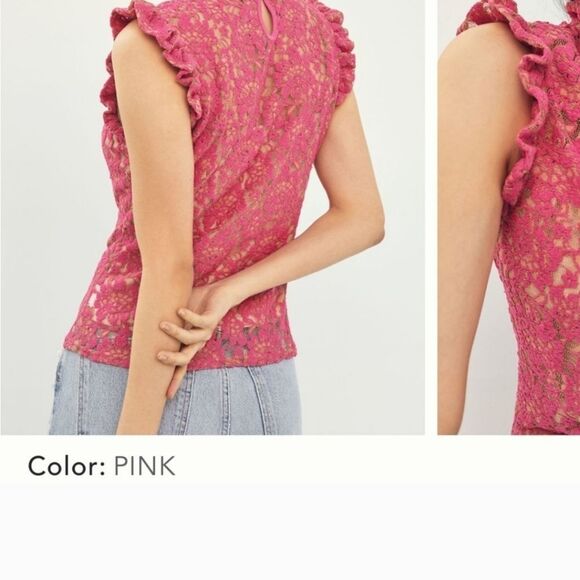 Anthropologie Dolan East Coast Colmì Pink Lace Ruffle Sleeveless Blouse Medium - Picture 6 of 8